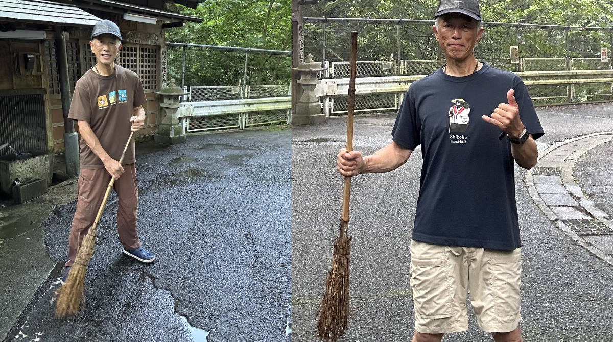 葉山の水汲み場を掃き掃除